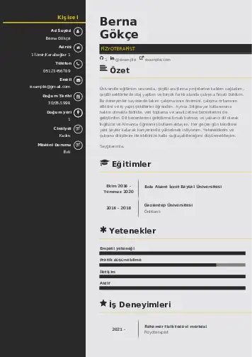 Fizyoterapist Cv Örnekleri cv indir